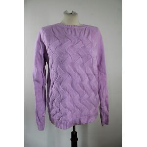 Lands End L Pink Cotton Basket Weave Cable Knit Drifter Sweater